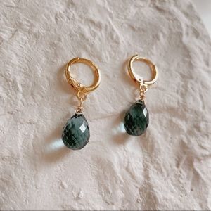 Moss aquamarine quartz teardrop hoop earrings